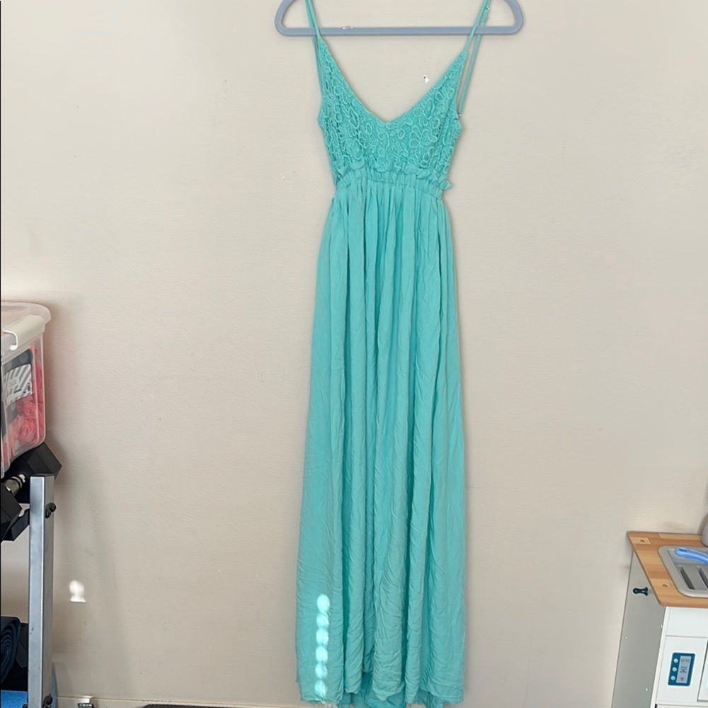 #477 Pink Lily Blue Maxi Dress Ruched Spaghetti Strap